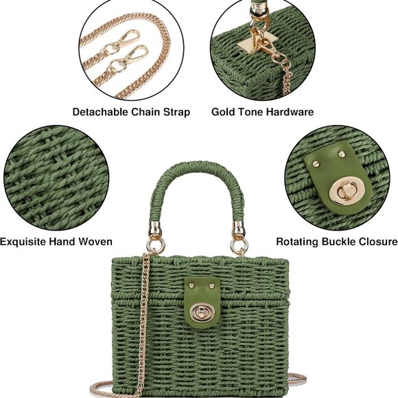 Handwoven Rattan Bag for Women Wicker Crossbody Shoulder Bag Straw Beach Tote Ba - Picture 3 of 6